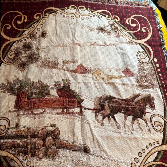 Vintage Rustic Red and Cream Sleigh Ride Blanket - Picture 3 of 9